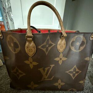 LOUIS VUITTON On The Go GM Giant Reverse Monogram Canvas Tote Authentic